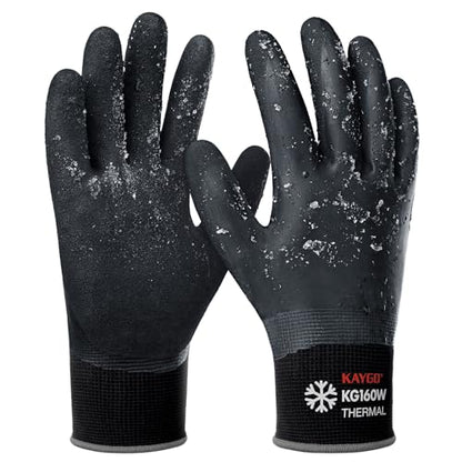 KAYGO Winter Work Gloves, Non-Slip Thermal Latex Coated - color: Black (Thermal), size: Large