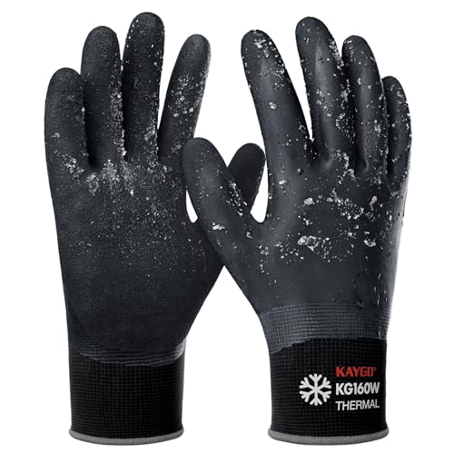KAYGO Winter Work Gloves, Non-Slip Thermal Latex Coated - color: Black (Thermal), size: Large