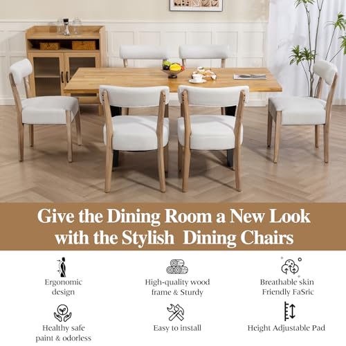 ZJhome Dining Chairs Set of 4, Mid-Century Modern Wooden Kitchen Chairs with Linen Upholstery - Low-Back Woven Design for Kitchen & Dining Room,Beige Fabric - color: Beige, size: Set of 4