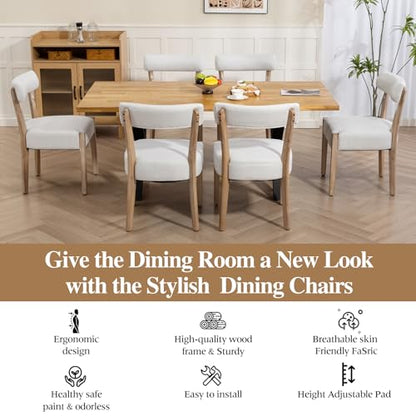 ZJhome Dining Chairs Set of 4, Mid-Century Modern Wooden Kitchen Chairs with Linen Upholstery - Low-Back Woven Design for Kitchen & Dining Room,Beige Fabric - color: Beige, size: Set of 4
