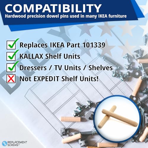 ReplacementScrews Wooden Dowel Pins Compatible with IKEA Part 101339