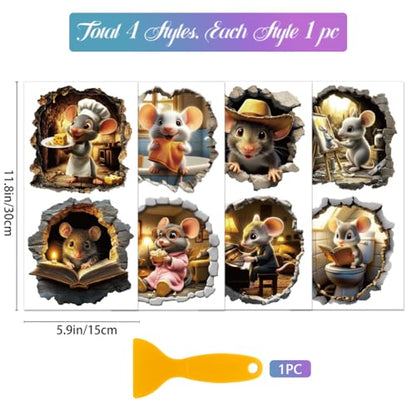 GLOBLELAND 4 Sheets 3D Mouse Rub on Transfers Mousehole Furniture Decor Transfers Animals Decal Transfers Stickers for Bedroom Living Room Desk Table Decoration - style: Mouse