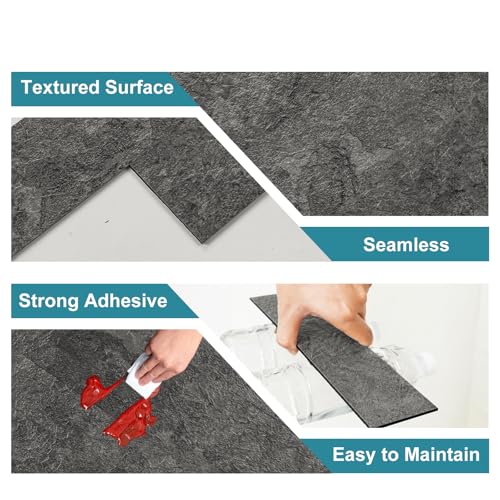 Vamos Tile Peel & Stick Backsplash on Subway Tile,40-Pack 3''x12'',Textured - color: Light Black Slate