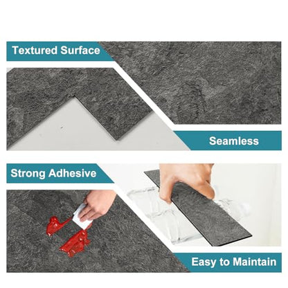 Vamos Tile Peel & Stick Backsplash on Subway Tile,40-Pack 3''x12'',Textured - color: Light Black Slate