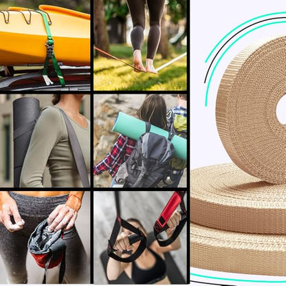 TECEUM Webbing Strap, 3/4" to 2", 10-50 Yds, Multi-Color Heavy Duty Tape - color: Champagne, size: 1"- 50 yards