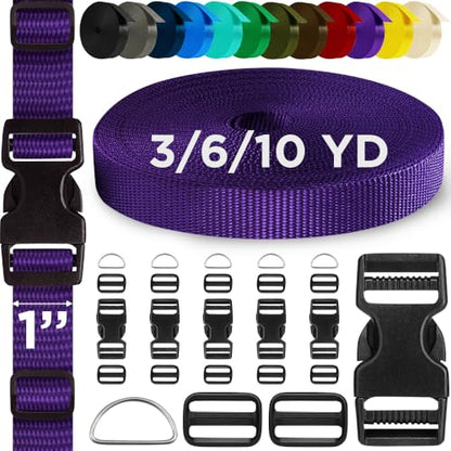 TECEUM 1" Nylon Strap Kit with Buckles, Dark Purple 6 yards Repair Set - color: Dark Purple, size: 1" - 6 yards, style: 6 Buckle - 12 Slides - 6 D-rind