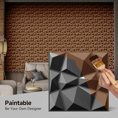 INMOZATA 3D Wall Panels, Diamond Textured PVC Accent Wall Panels - color: B_Black