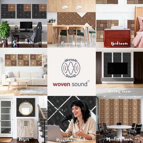 WoveN SounD Acoustic Wall Panels, Teak, 16 Pack, 12x12 in - color: Metre, Teak, 16 Pack