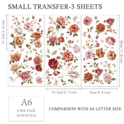 OLYCRAFT 3pcs/Set Rose Vine Rub on Transfers for Furniture and Crafts 6x12 Inch Decals Flower Theme Transfer Stickers for Wood Home Decor - style: Rose Vine