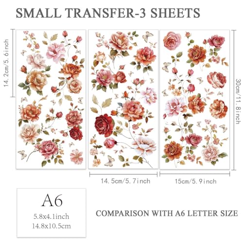 OLYCRAFT 3pcs/Set Rose Vine Rub on Transfers for Furniture and Crafts 6x12 Inch Decals Flower Theme Transfer Stickers for Wood Home Decor - style: Rose Vine