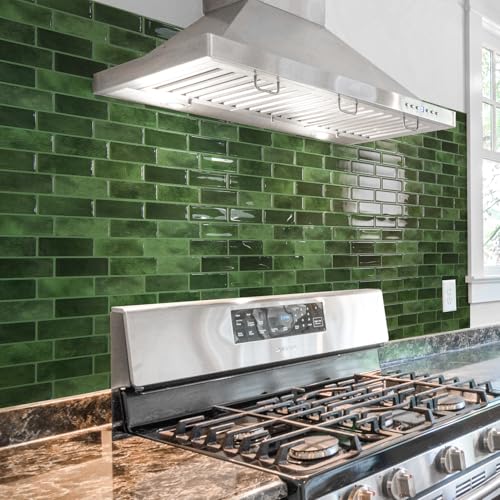 Art3d 10-Pack Marble Tile Peel and Stick Backsplash, 12 x 12 in, Jade Green - color: Jade Green