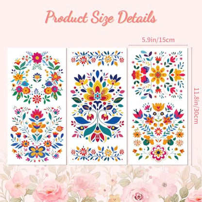 Peacoblue Mexican Folk Flowers Rub On Transfers for Furniture Craft 6"x12" - style: Mexican Folk Art Flowers