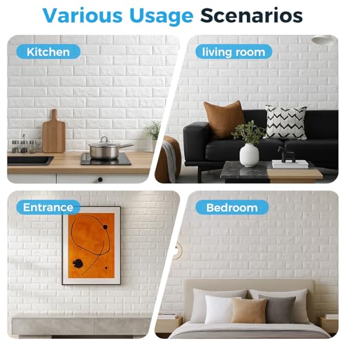 30 Pcs 3D Wall Panels, White Brick Printable 3D Wallpaper Stick and Peel, Self Adhesive Waterproof Foam Faux Brick Paneling for Bedroom, Bathroom, Kitchen, Fireplace (29.06 sq feet Coverage) - color: White
