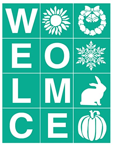Welcome Sign Silk Screen Stencils - Self Adhesive Reusable Mesh Transfer Stencils for DIY Painting on Wood, Chalkboard, T-Shirts, and Farmhouse Home Decor - color: welcome