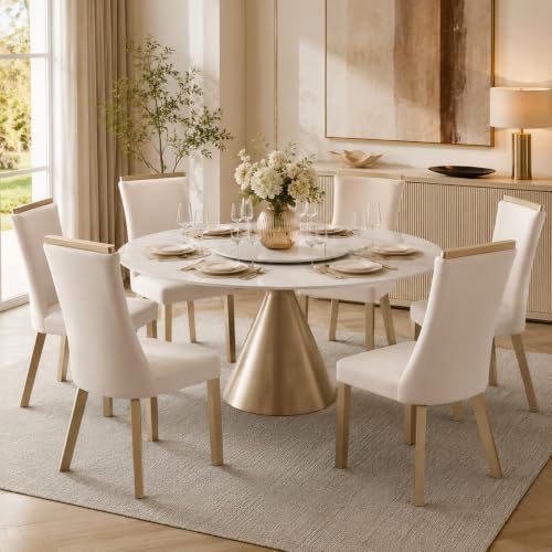White Gold Upholstered Dining Chairs Set of 6, Waterproof Fabric - size: Set of 6