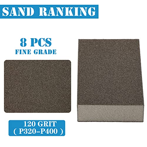 8Pcs 120 Grit Sanding Blocks, Jamiikury Fine Sanding Sponge Washable and Reusable, Wet Dry Sandpaper Sponge for Wood Metal FurniturePaint and Drywall - size: 120 Grits