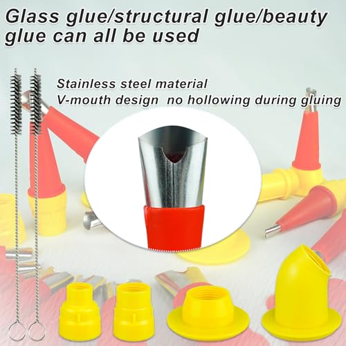 Upgrade Caulking Nozzles Tips Caulk Finisher Kit Caulk Gun Tips with Connection Bases Replacement with Brush - style: V- style