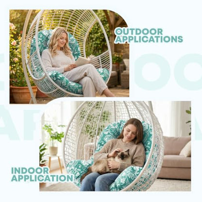 Hanging Egg Chair Cushion 47x35x7 Inches Waterproof Teal Rose - color: Teal Rose