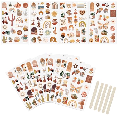 WANDIC 16 Sheets Rub On Transfer Stickers, Aesthetic Decor Scrapbook Sticker for Scrapbook Journal Planner Album DIY Ctaft (Boho Theme) - style: Boho Theme