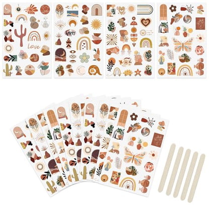 WANDIC 16 Sheets Rub On Transfer Stickers, Aesthetic Decor Scrapbook Sticker for Scrapbook Journal Planner Album DIY Ctaft (Boho Theme) - style: Boho Theme