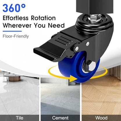 Caster Wheels, Threaded Stem Casters Set of 4 Heavy Duty,1/2"-16 x 1(Stem Diameter 1/2", Length 1"), Dual Locking Caster, Industrial Castor Wheels for Furniture,Carts - color: Black-Blue