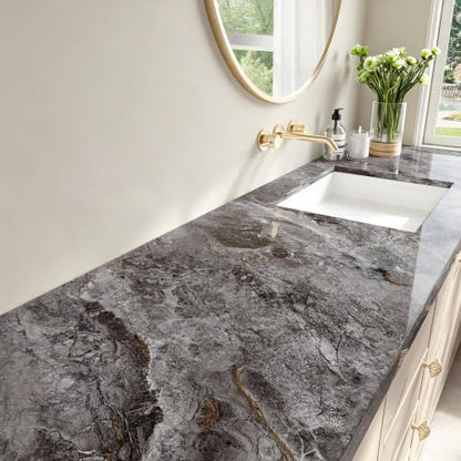 ReWallpaper Marble Wallpaper Peel and Stick Dark Gray Marble Contact Paper - color: Dark Gray Marble, size: 15.8in X 23ft