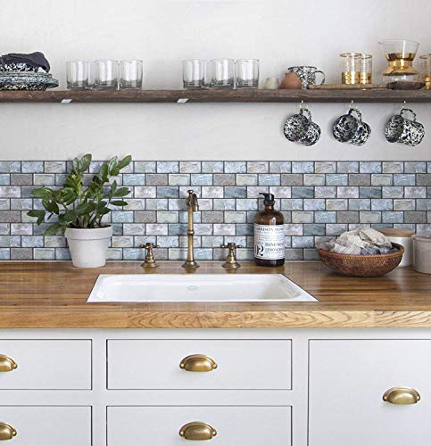 Peel and Stick Backsplash for Kitchen, Peel and Stick Tile Kitchen, Back Splash Tile for Bathroom, 3D Brick Wall Tiles Subway Tiles, 10 Sheets 10" x10.6 ﻿ - color: Blue