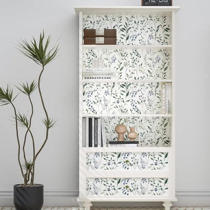 ILHIIOR Blue Leaf Peel and Stick Wallpaper Boho 17.5 x 393 Inches - color: Green, size: 17.5" x 393"