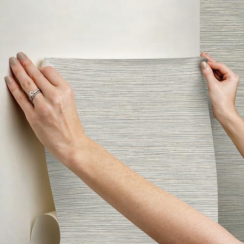 RoomMates Neutral Jade Dimensional Grasscloth Peel and Stick Wallpaper - color: Neutral Jade