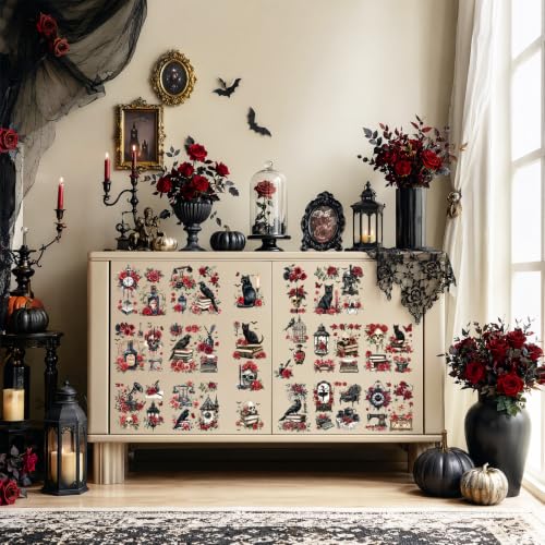 Halloween Rub on Transfers for Crafts and Furniture Gothic Rose Stickers - style: Gothic Rose