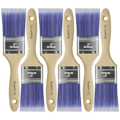 Paint Brushes - 6 Pack, 2" Flat Brushes, Paint Brush Set, Wood Paint Brushes for Walls, Stain & All Oil Paints - Home Improvement - Interior & Exterior Use - color: 6 Pack