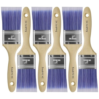 Paint Brushes - 6 Pack, 2" Flat Brushes, Paint Brush Set, Wood Paint Brushes for Walls, Stain & All Oil Paints - Home Improvement - Interior & Exterior Use - color: 6 Pack