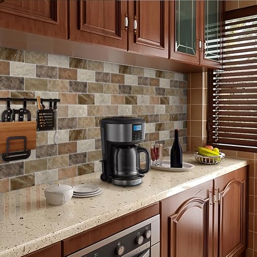 10 Sheets Peel and Stick Backsplash for Kitchen 12"X12" Renter Friendly Backsplash Back Splash Adhesive Subway Wall Tile Flat Vinyl Sticker for Bathroom Brown Marble B (Not 3D Tile)