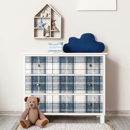 Livelynine 17.5x276 Plaid Peel and Stick Wallpaper Navy Blue and White Plaid Wall Paper Dark Blue Checkered Wallpaper Renter Friendly Gingham Tartan Farmhouse Buffalo Check Contact Paper for Drawers - size: 17.5x276 Inch