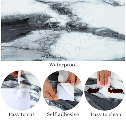 VaryPaper 24"x473" Black and White Marble Countertop Peel and Stick Wallpaper Marble Vinyl Wrap for Cabinets Table Furniture Waterproof Self Adhesive Removable Wall Paper for Bedroom Bathroom Kitchen - size: 24" x 473"
