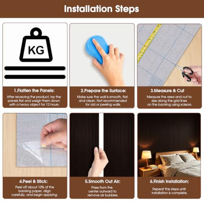 3D Peel and Stick Wall Panels PVC Grille Slat 197"x15.8" Self-Adhesive Wall Sticker Soundproof Paneling for Walls and Ceiling in Faux Brown Wood Grain Texture - color: Brown Wood Grain, size: 197"x15.8"