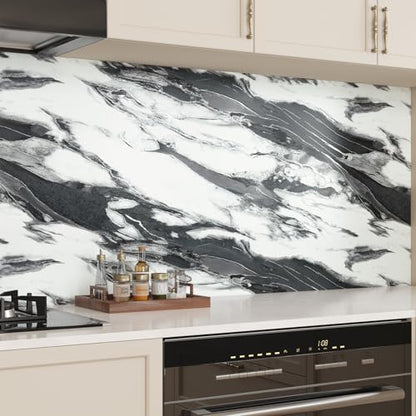 VaryPaper 24"x473" Black and White Marble Countertop Peel and Stick Wallpaper Marble Vinyl Wrap for Cabinets Table Furniture Waterproof Self Adhesive Removable Wall Paper for Bedroom Bathroom Kitchen - size: 24" x 473"