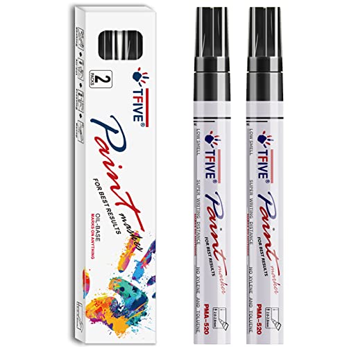 TFIVE Black Permanent Markers Paint Pens, 2 Pack Oil Based Paint Markers - color: Black