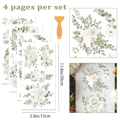 4 Sheets White Rose Flower Rub on Transfers for Crafts, 12×6in