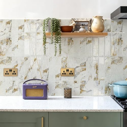 Vamos Tile Peel & Stick Backsplash on Subway Tile,40-Pack 3''x12'',Glossy - color: Pandora Marble with White Grout
