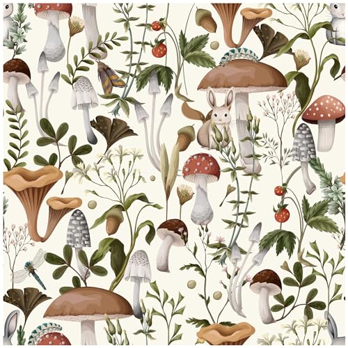Mushroom Wallpaper Peel and Stick Forest Contact Paper 17.7"×78.8" - color: Beige, size: 17.7" x 78.8"