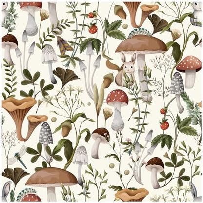 Mushroom Wallpaper Peel and Stick Forest Contact Paper 17.7"×78.8" - color: Beige, size: 17.7" x 78.8"