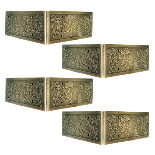 4Pcs Antique Embossing Brass Decorative Corner Protectors Braces Classical Furniture Tables and Chairs TV Cabinet Corner Guard Edge Cover