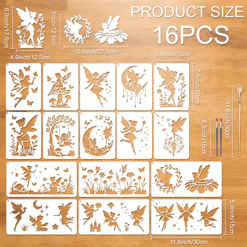 16pcs Fairy Stencils for Painting Stencils for Crafts Reusable - style: Fairy