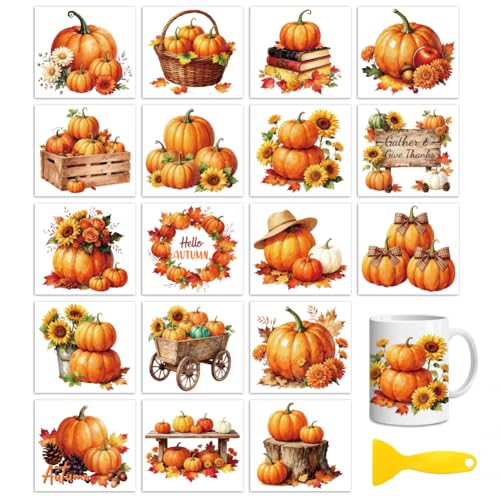 Peacoblue Pumpkin and Sunflower Rub On Transfers Sticker for Craft - style: Pumpkin with Sunflower and Maple Leaf