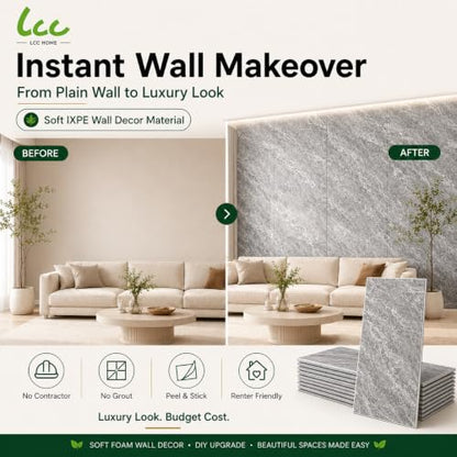 LCC Peel and Stick Wall Panels, Marble Look Backsplash Panels, Lightweight Wall Covering for Kitchen, Bathroom, Living Room & Bedroom (50, Modern Stone Grey) - color: Modern Stone Grey