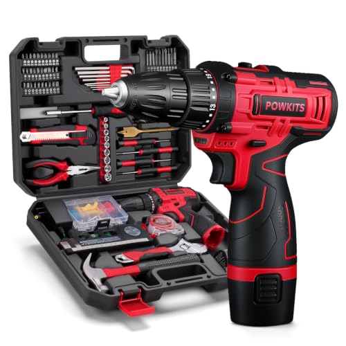 12V Cordless Drill Tool Set, 25+1 Torque Setting, Tool Kit Box for Home - color: Red, size: 142PCS-12V
