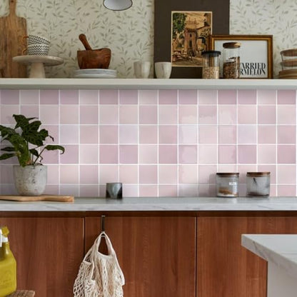 Commomy Thicker Pink Peel and Stick Tiles- 10 pcs of 12" x 12" - color: Glossy Pink & Thicker Design