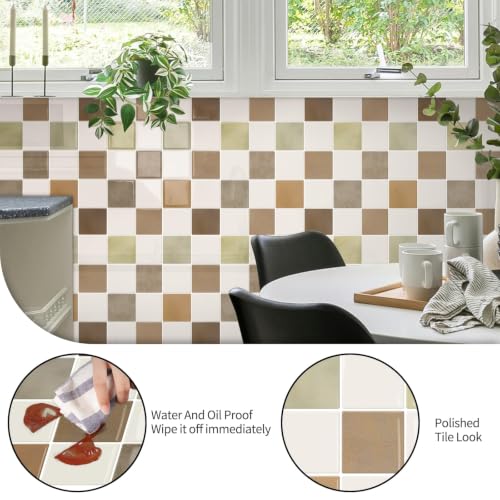 MOONFUN 10 Sheets Upgraded Thicker Design Tile Peel and Stick Backsplash - color: Beige
