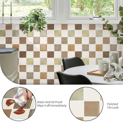 MOONFUN 10 Sheets Upgraded Thicker Design Tile Peel and Stick Backsplash - color: Beige